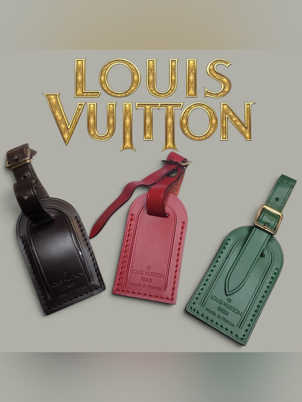 Louis Vuitton Leather Luggage Tag Set Excellent Condition